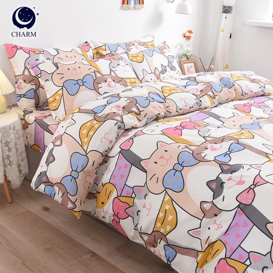ชุดผ้าปูที่นอน 6 ฟุต 3 ชิ้น CHARM สี FAMILY MEOW คอลเลคชั่น DREAMY (ไม่รวมผ้านวม)